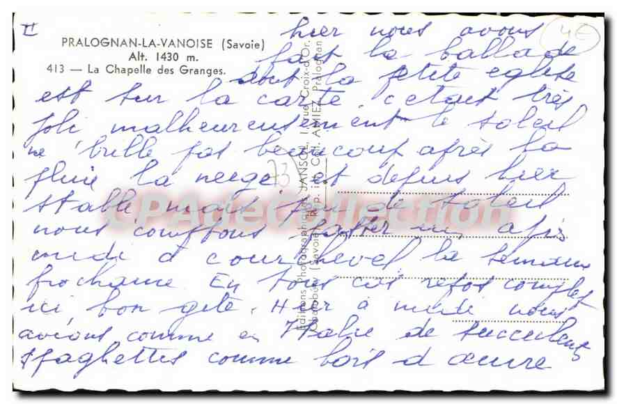 CPA Pralognan la Vanoise Savoie la chapelle des Granges  — Rückseite