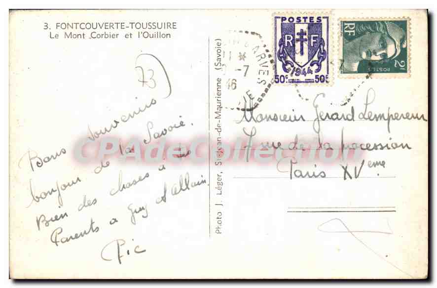 CPA Fontcouverte Toussuire le Mont Corbier et l'ouillon  — Rückseite