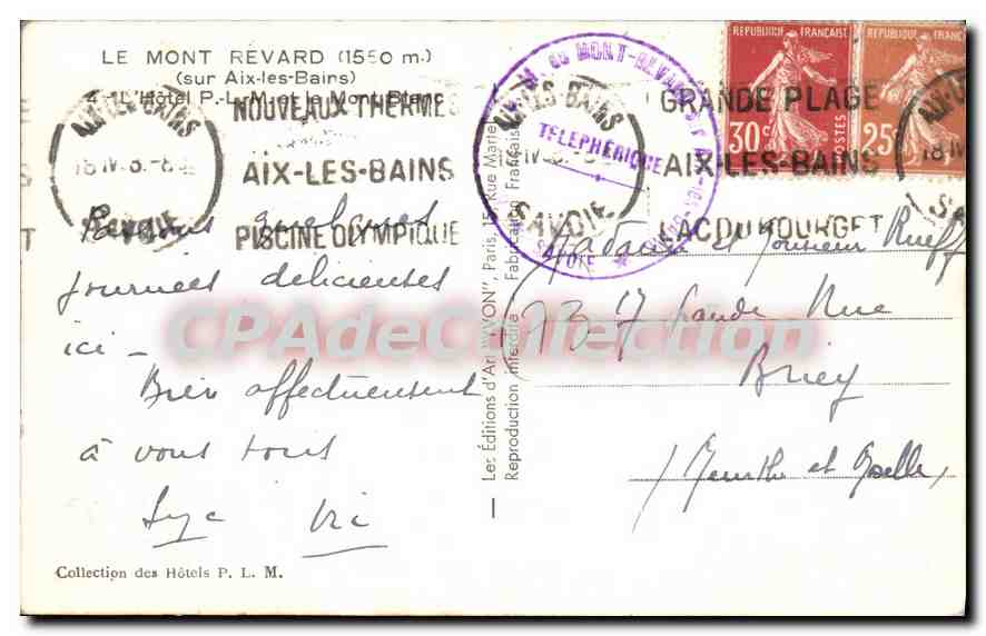 CPA Le Mont Revard sur Aix les Bains l'hotel P L M et le Mont Blanc  — Rückseite