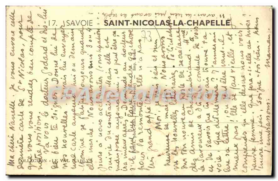 CPA Savoie Saint Nicolas la chapelle  — Rückseite