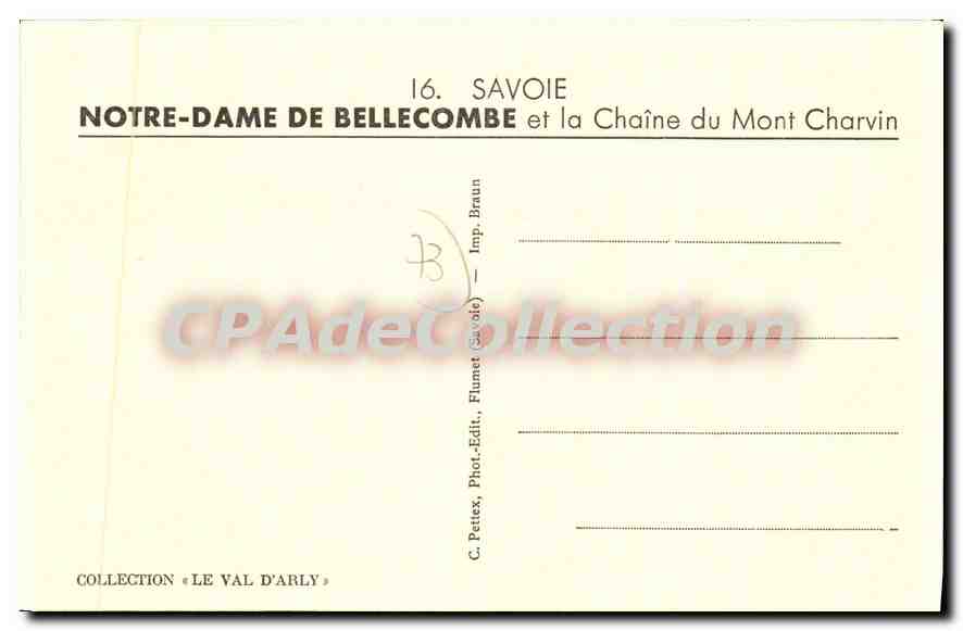 CPA Savoie Notre Dame de Bellecombe et la Chaine du Mont Charvin  — Rückseite