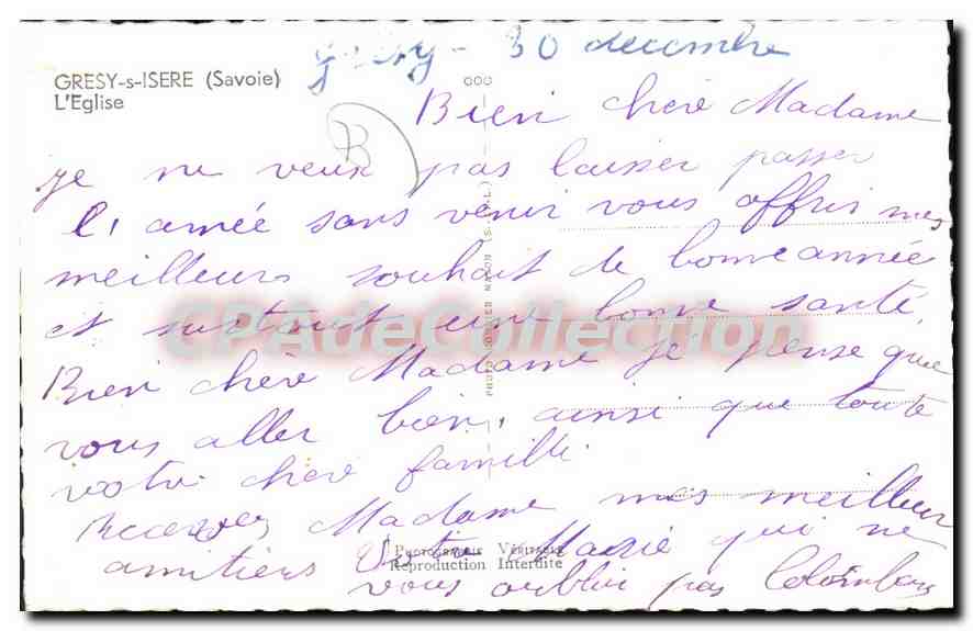 CPA Gresy Isere Savoie l'eglise  — Rückseite