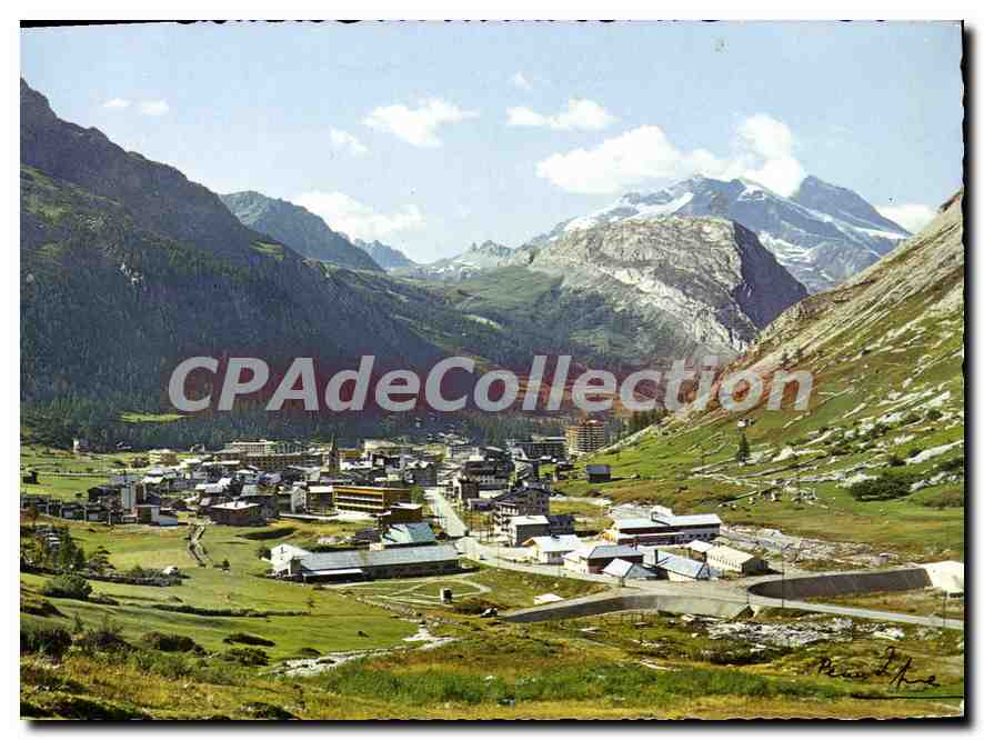 Val d'Isère — Vue générale, Mont Pourri au fond — Clichés Peau d'Ano