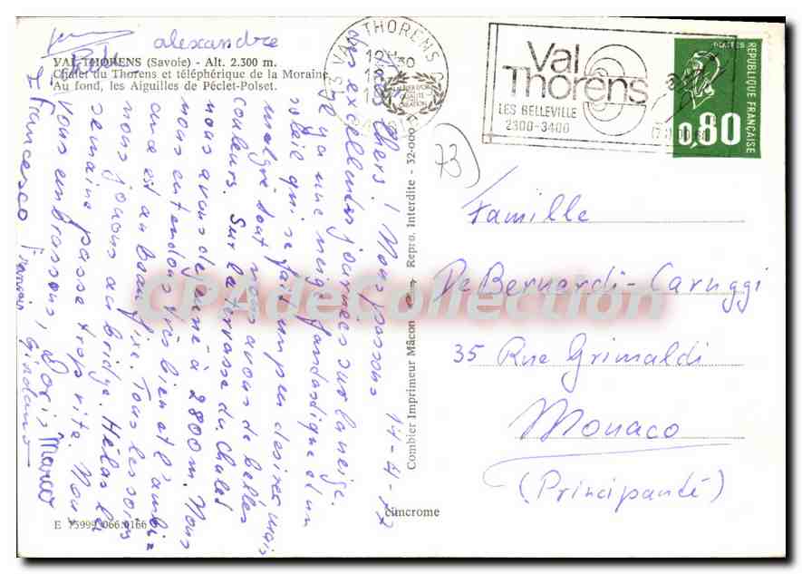 CPSM Val Thorens Savoie du Thorens et Telepherique de la Moraine au fond les Aiguilles de Peclet Pol — Rückseite