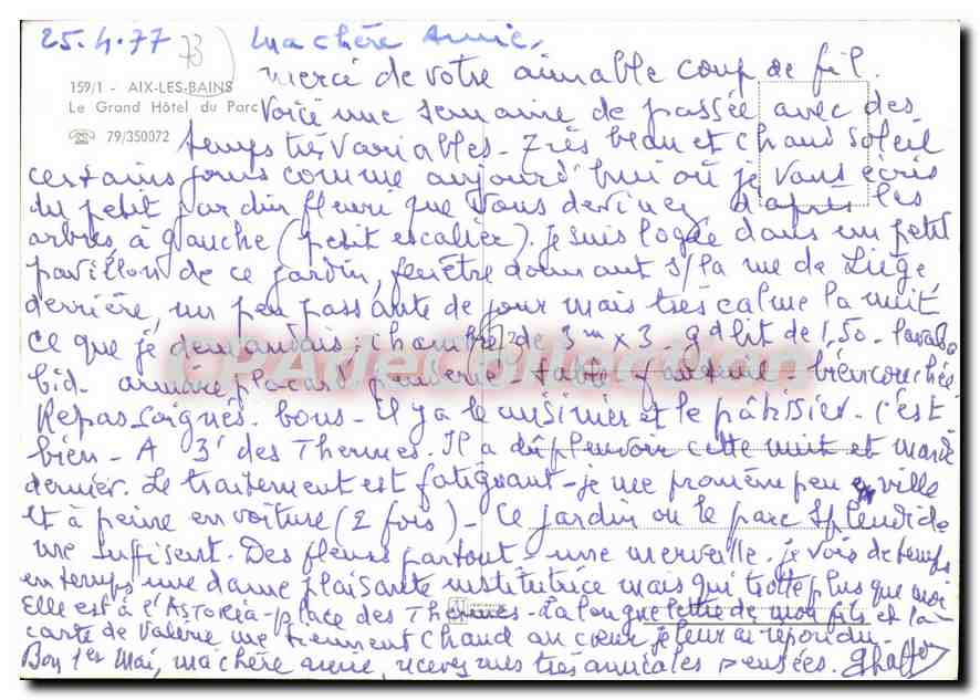CPSM Aix les Bains le grand hotel du parc  — Rückseite