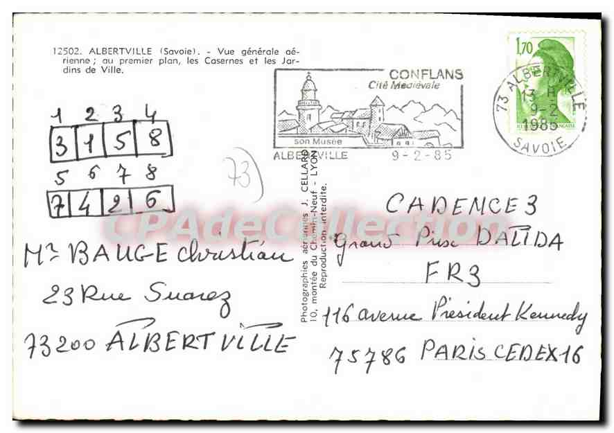 CPSM Albertville Savoie vue generale aerienne au premier plan les Casernes et les jardins de ville  — Rückseite