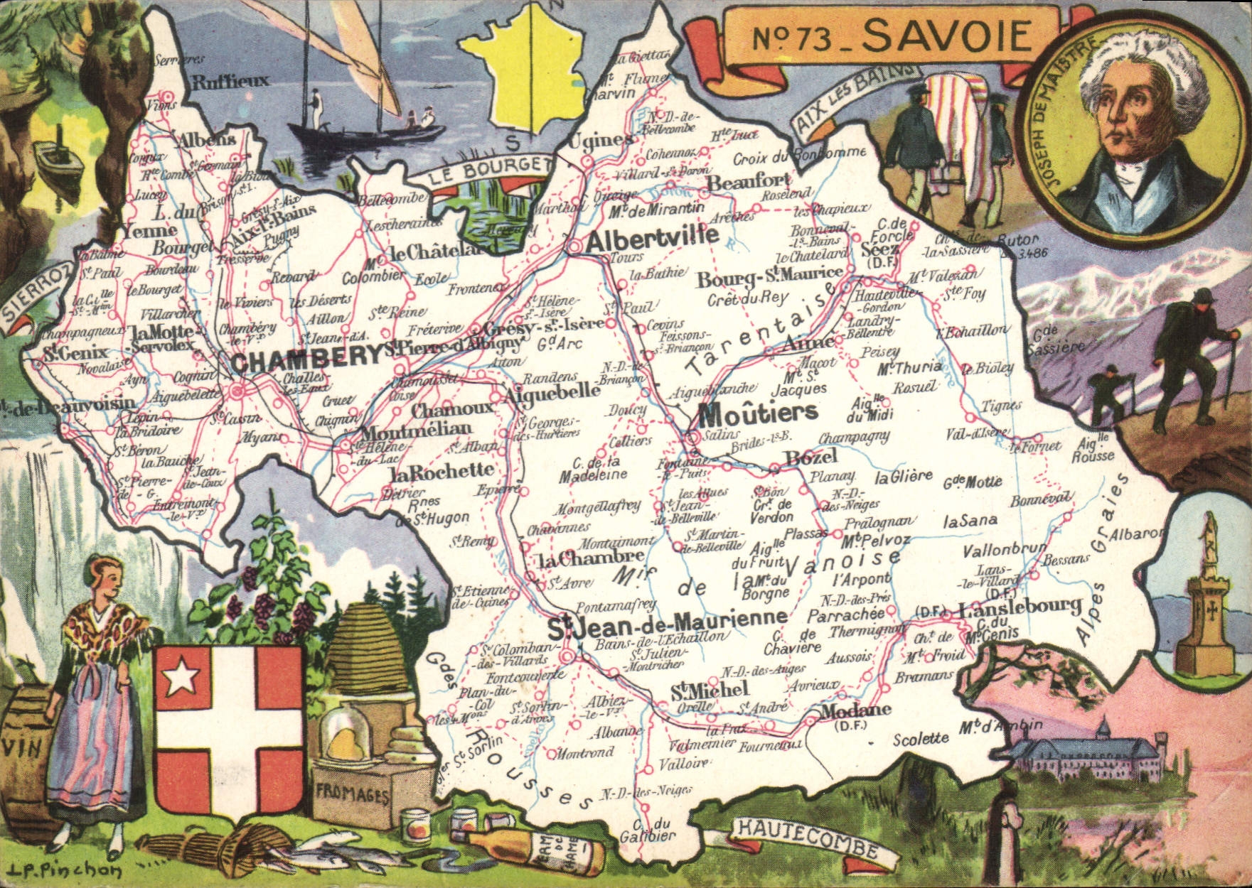CPSM Savoie Joseph de Maistre Curiosites chateau des Ducs lac du Bourget Abbaye de haute Combe Beurr
