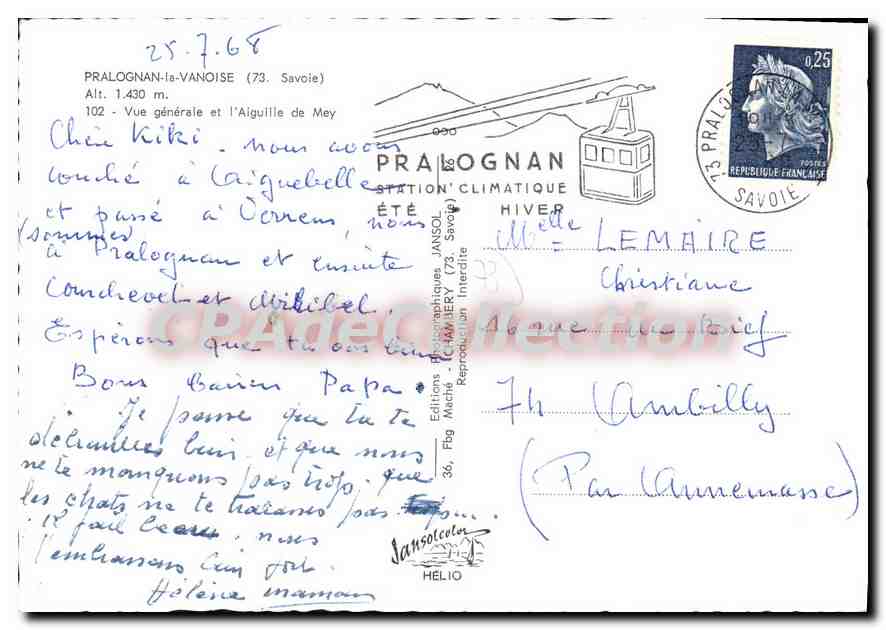 Pralognan-la-Vanoise — Allgemeiner Blick und die Aiguille de Mey — Éditions Photographiques Jansol — Rückseite