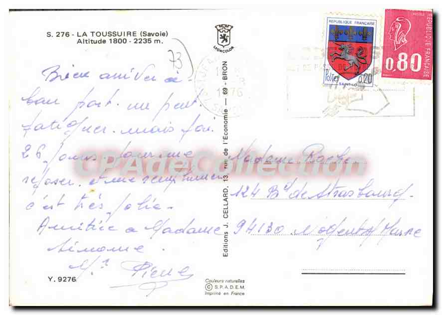 CPSM La Toussuire Savoie  — Rückseite