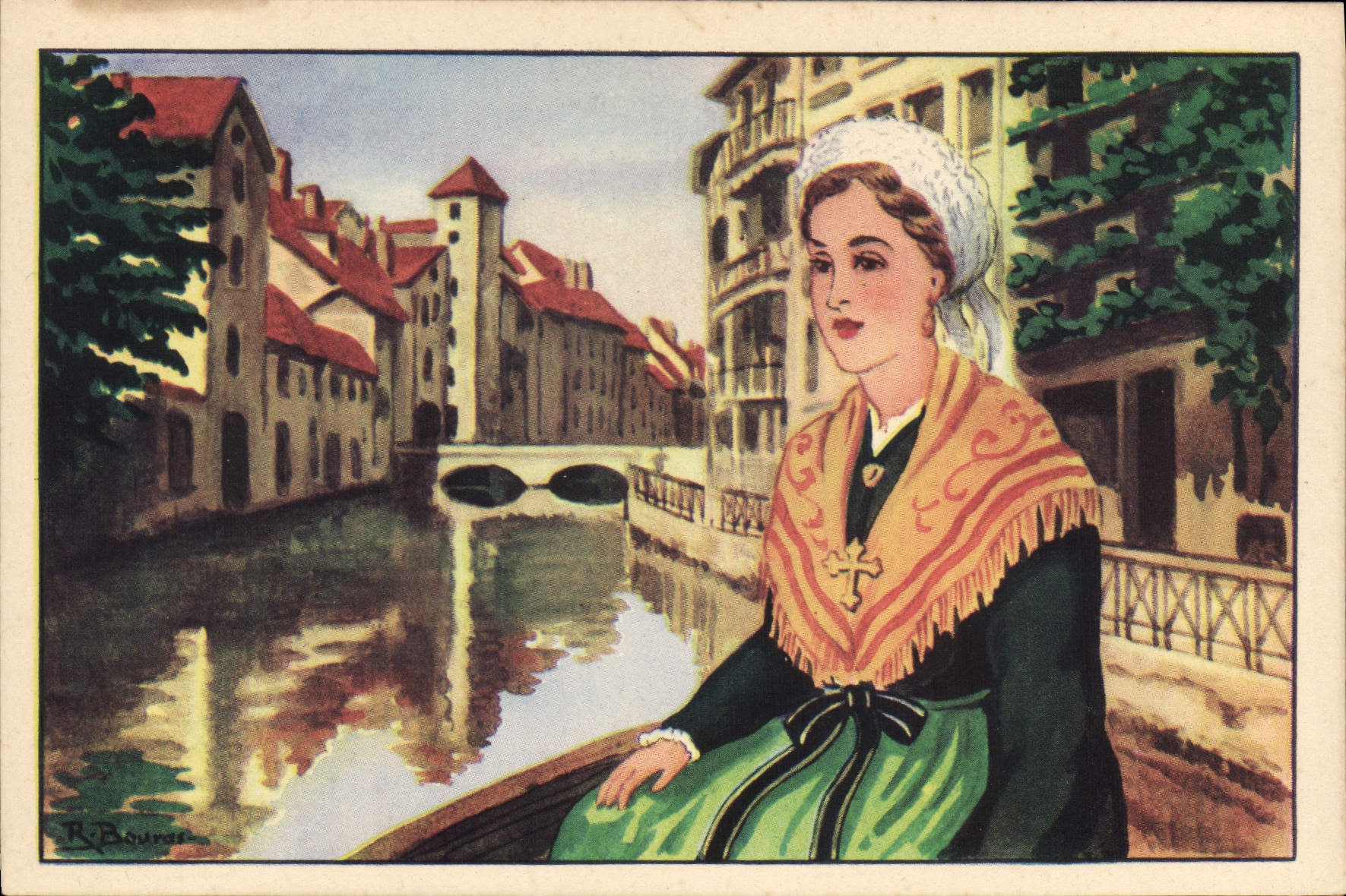 CPSM En Savoie costume Savoyard et Canal du lac d'Annecy 