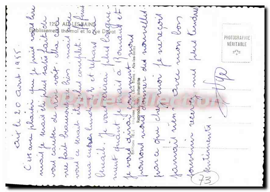 CPSM Aix les Bains Etablissement Thermal et la rue Davat  — Back