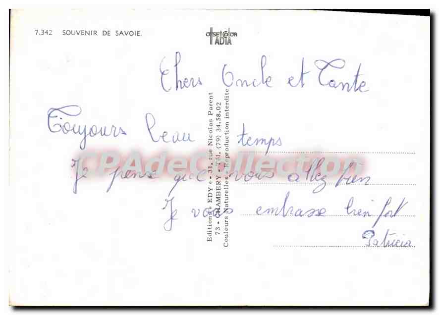 CPSM Souvenir de Savoie  — Rückseite