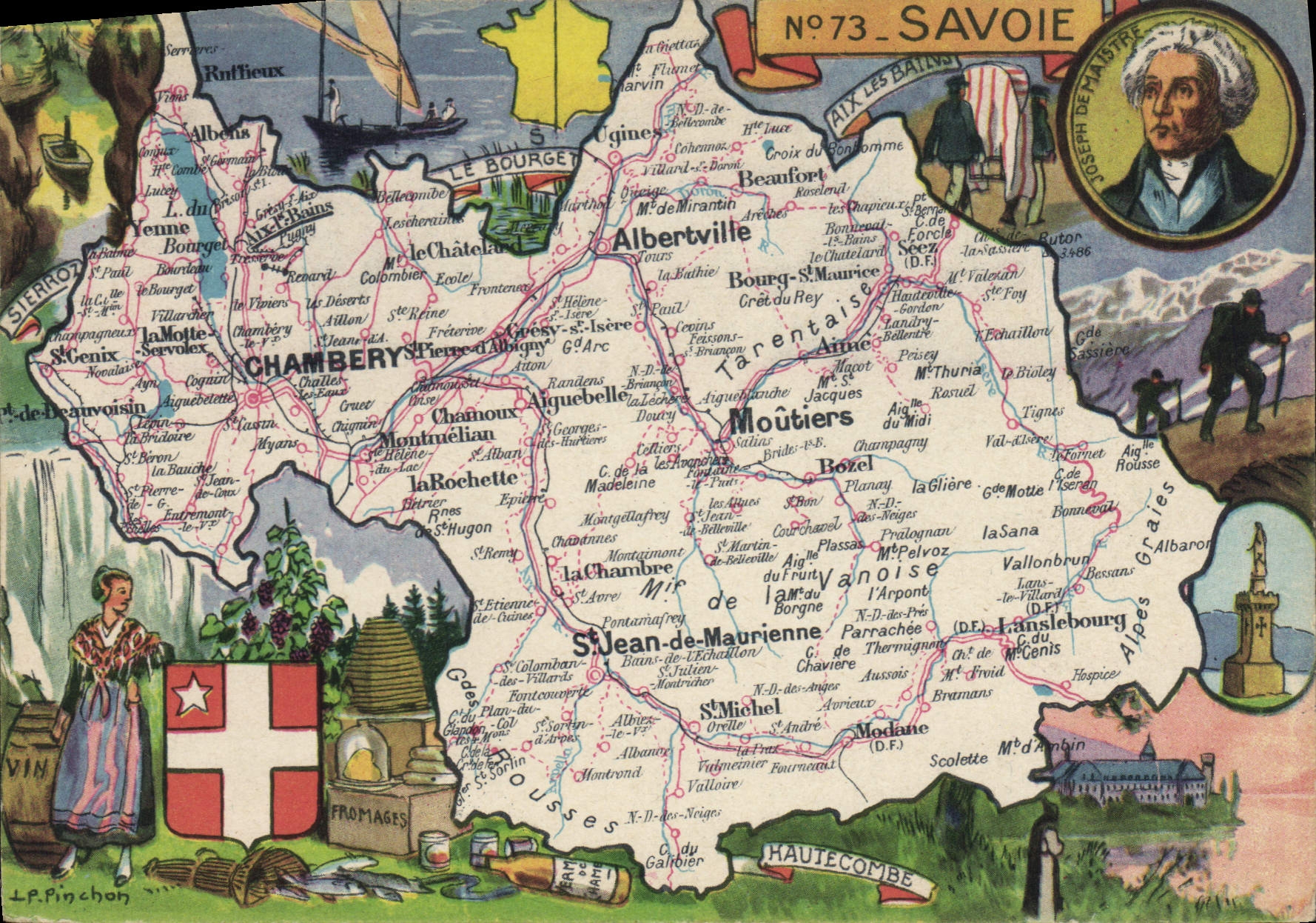 CPSM Savoie Joseph de Maistre Curiosites chateau des Ducs lac du Bourget Abbaye de haute Combe Beurr