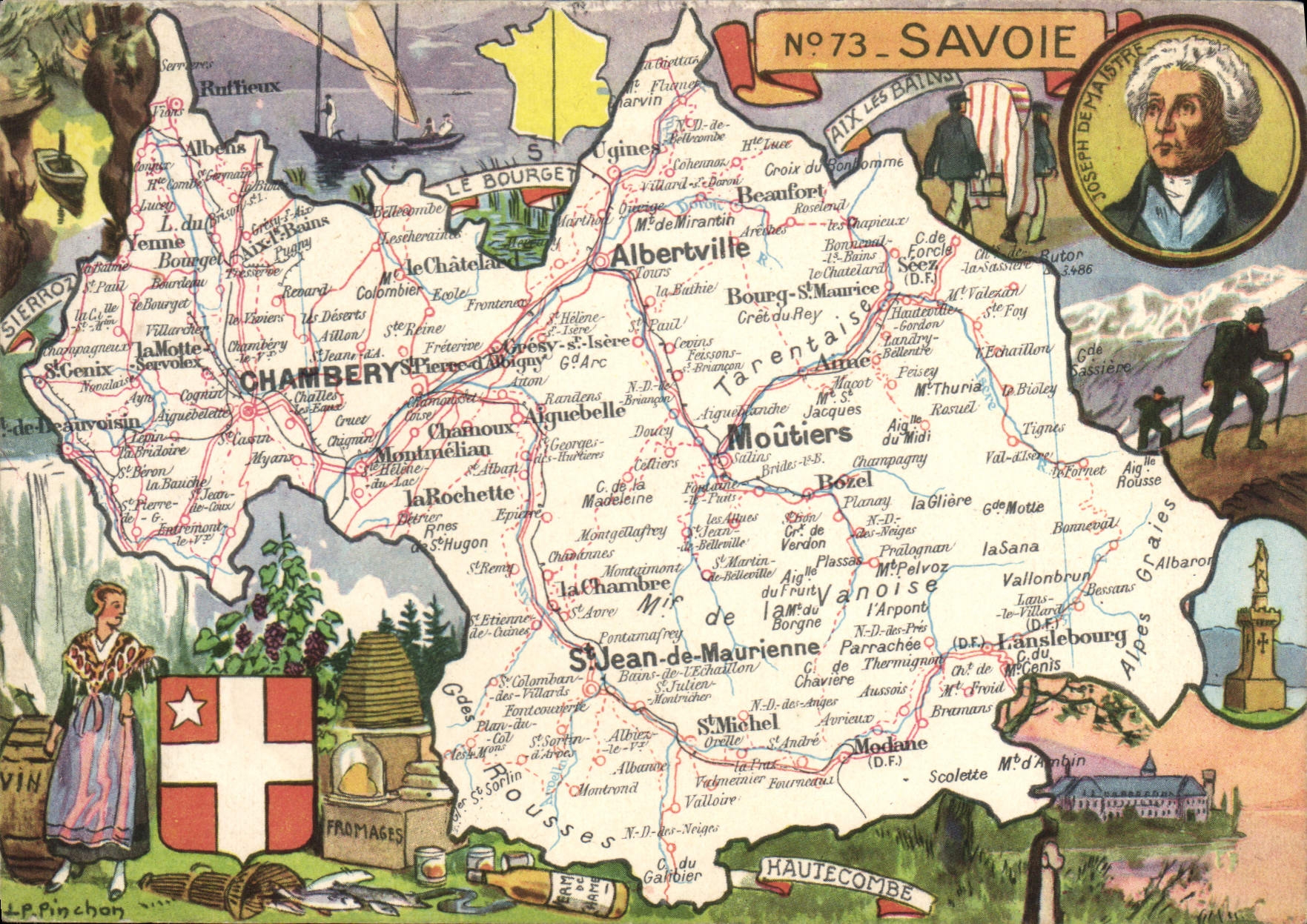 CPSM Savoie Joseph de Maistre Curiosites chateau des Ducs lac du Bourget Abbaye de haute Combe Beurr