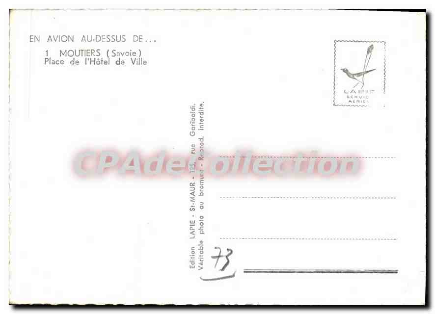 CPA En Avion Au dessus Moutiers Savoie place de l'hotel de Ville  — Rückseite