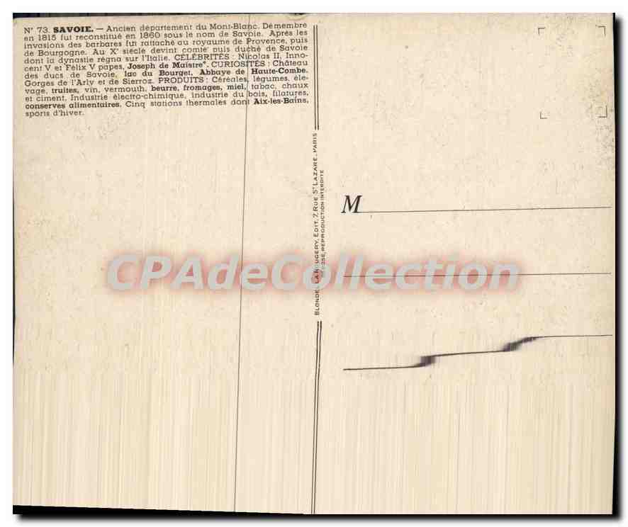 CPA Savoie Joseph de Maistre Curiosites chateau des Ducs lac du Bourget Abbaye de haute Combe Beurre — Rückseite