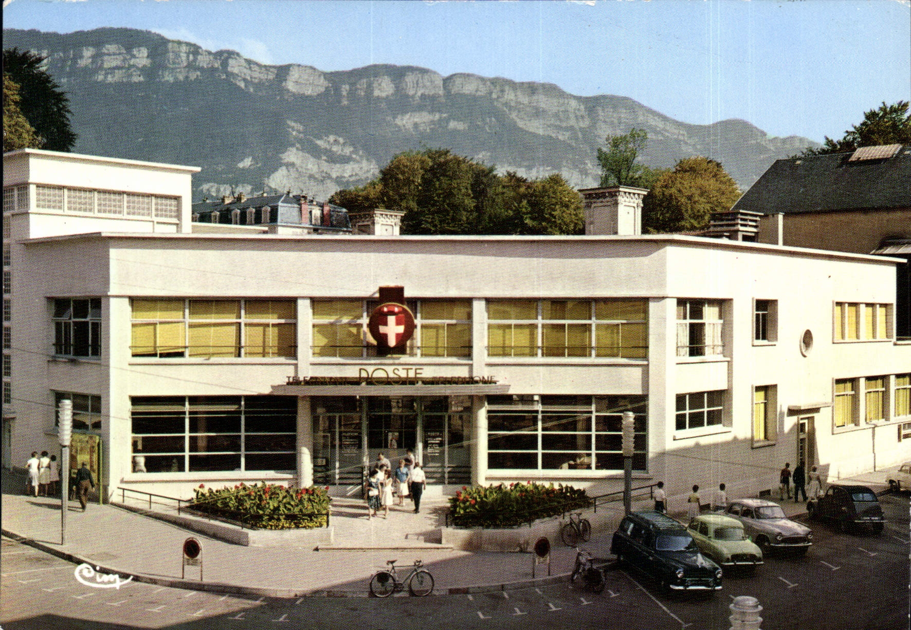 CPA Aix les Bains Savoie la Nouvelle Poste Arch Audoul a Paris en Haut la Chaine du revard 