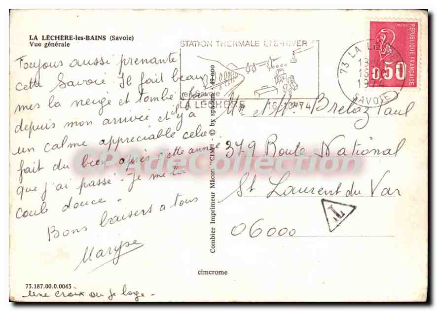 CPSM la Lechere les Bains Savoie vue generale  — Rückseite