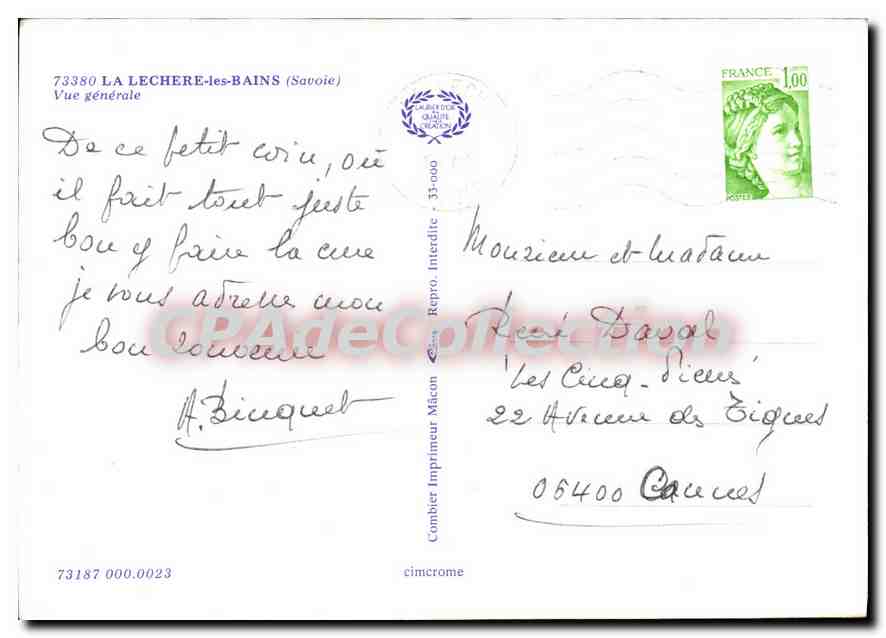 CPSM La Lechere les Bains Savoie vue generale  — Rückseite