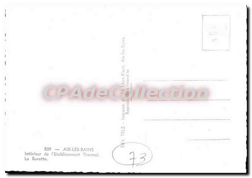 Intérieur de l'Établissement Thermal La Buvette — Aix-les-Bains — Édit. TELE — Verso