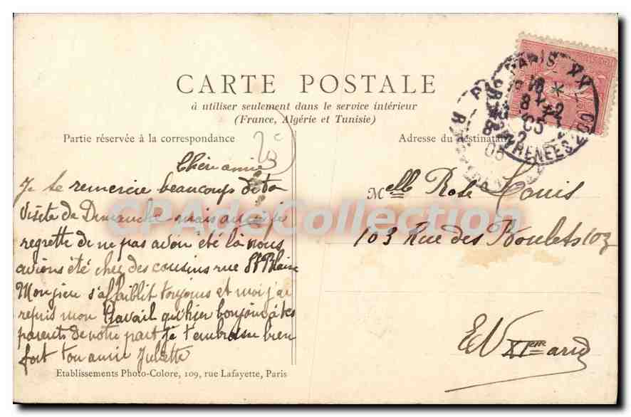 CPA Paris Maitie du XX arrondissement  — Rückseite