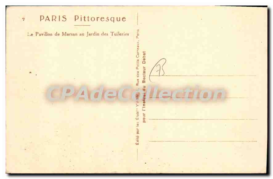 Pavillon de Marsan im Jardin des Tuileries — Paris — Verlag Édits Yvon — Rückseite