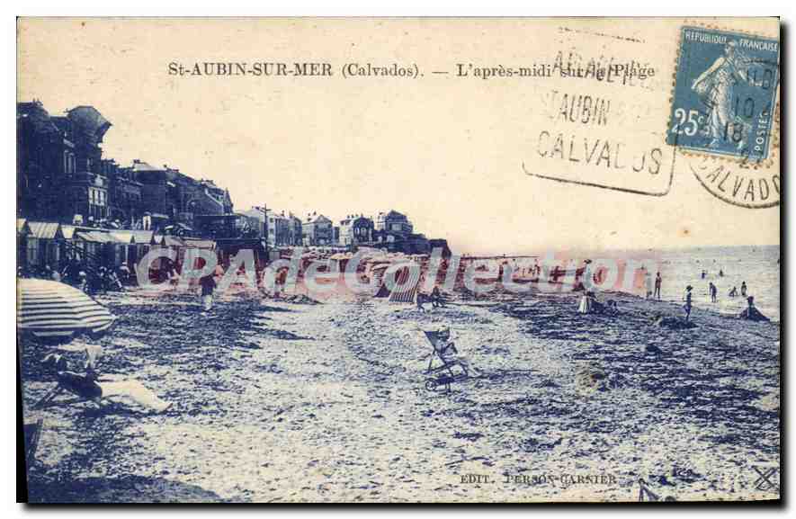 CPA St Aubin Sur Mer Calvados L'apres midi sur la Plage 