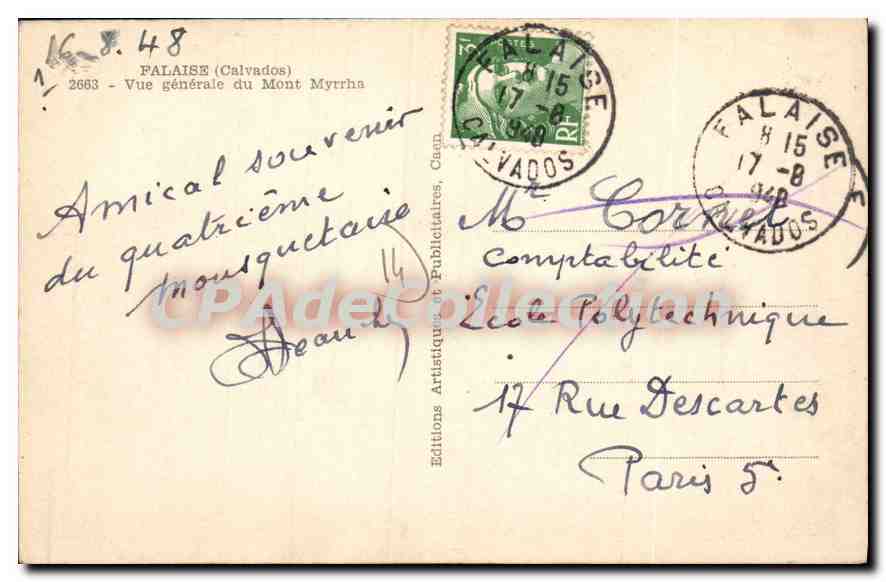 Falaise (Calvados) — Vue générale du Mont Myrrha — Éditions Artistiques et Publicitaires, n° 2663 — Verso