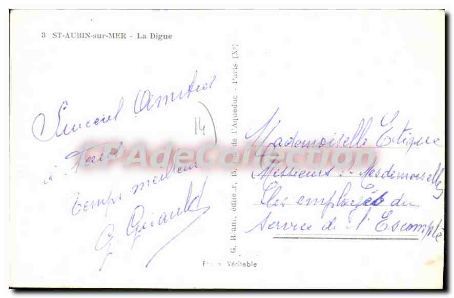 CPA St Aubin sur Mer la Digue  — Verso