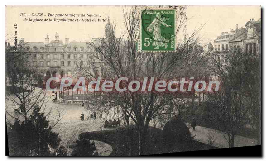 CAEN — Vue panoramique du Square, de la place de la République et l'Hôtel de Ville — Édition AD, n° 136