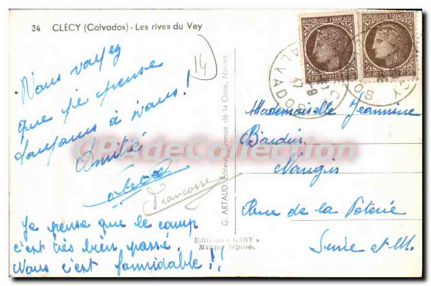 CPA Clecy Calvados les rives du Vey  — Rückseite