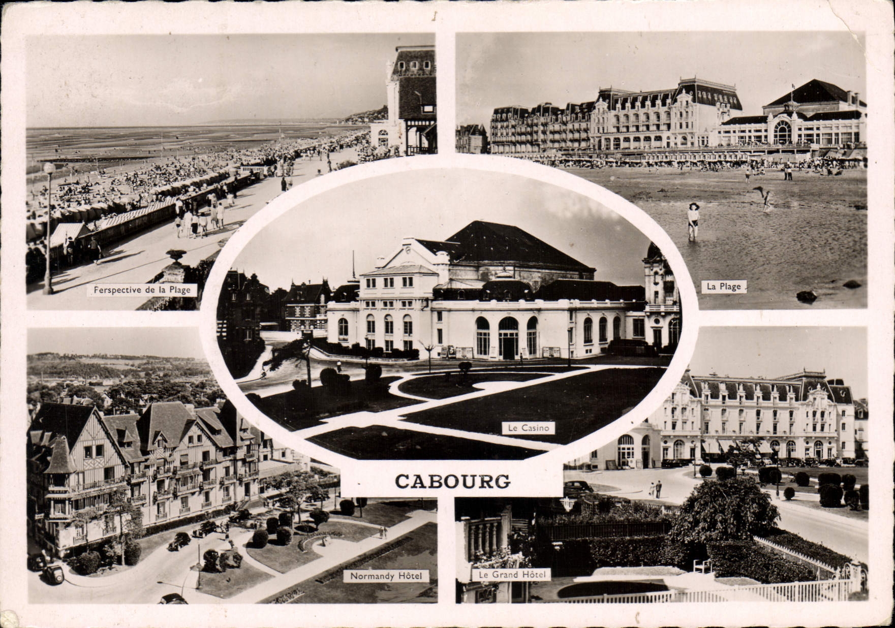 Cabourg — Vue panoramique avec le Casino, la plage, le Grand Hôtel et le Normandy Hôtel — Éditions Gaby