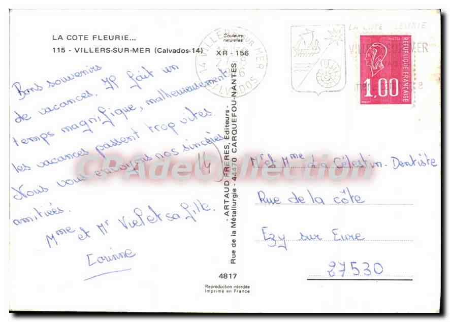 Villers-sur-Mer — Vue d'ensemble, place Mermoz, plage, vaches noires — Artaud Frères, Éditeurs — Reverso