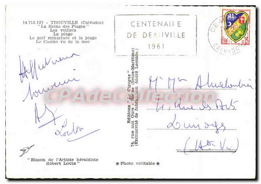 Trouwille — Centenaire de Deauville 1961 — Éditions 'La Cigogne' — Reverso