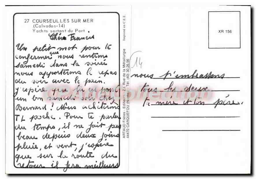 Courseulles-sur-Mer — Yachts sortant du Port — Édition Artaud Frères — Achterkant
