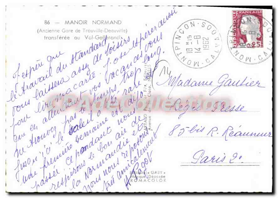 Manoir Normand — Ancienne Gare de Trouville-Deauville transférée au Val-Gallrand — Édition Gaby — Verso