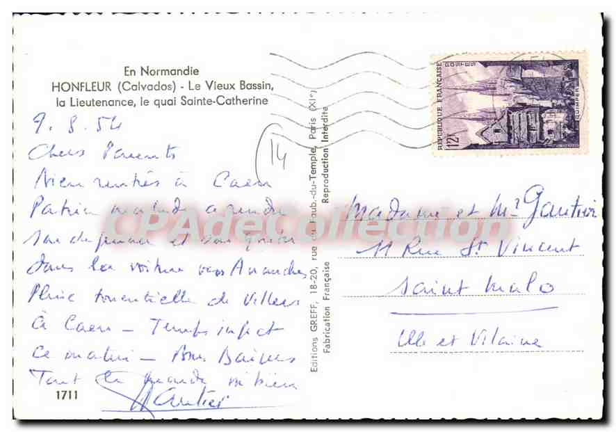 Honfleur — Le Vieux Bassin — Éditions Greff — Verso