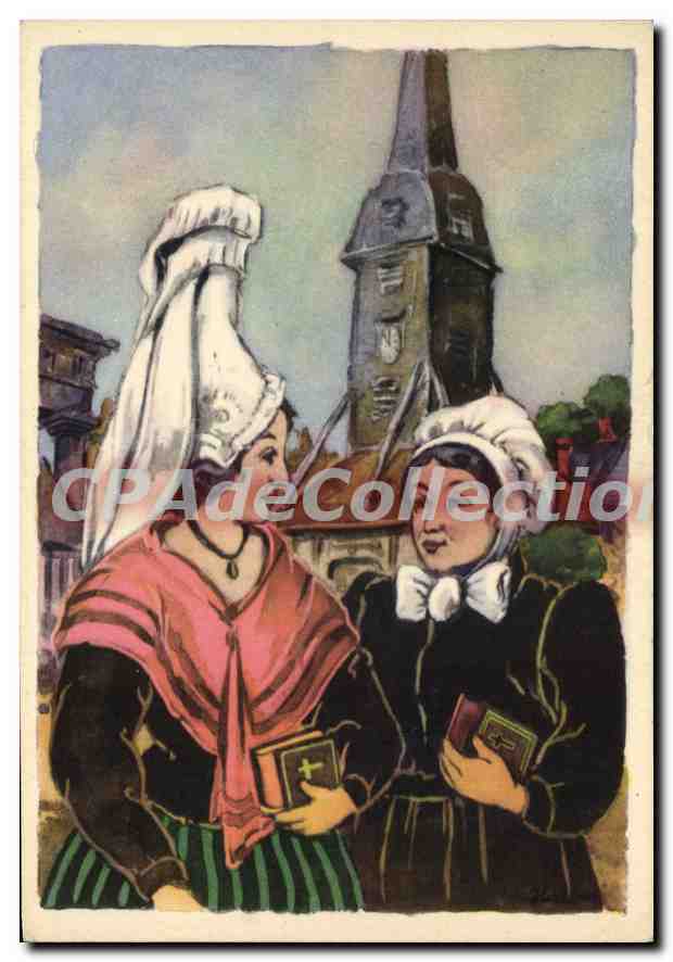 Deux femmes en costume normand — sur la place — Éditions Régionales Chambery
