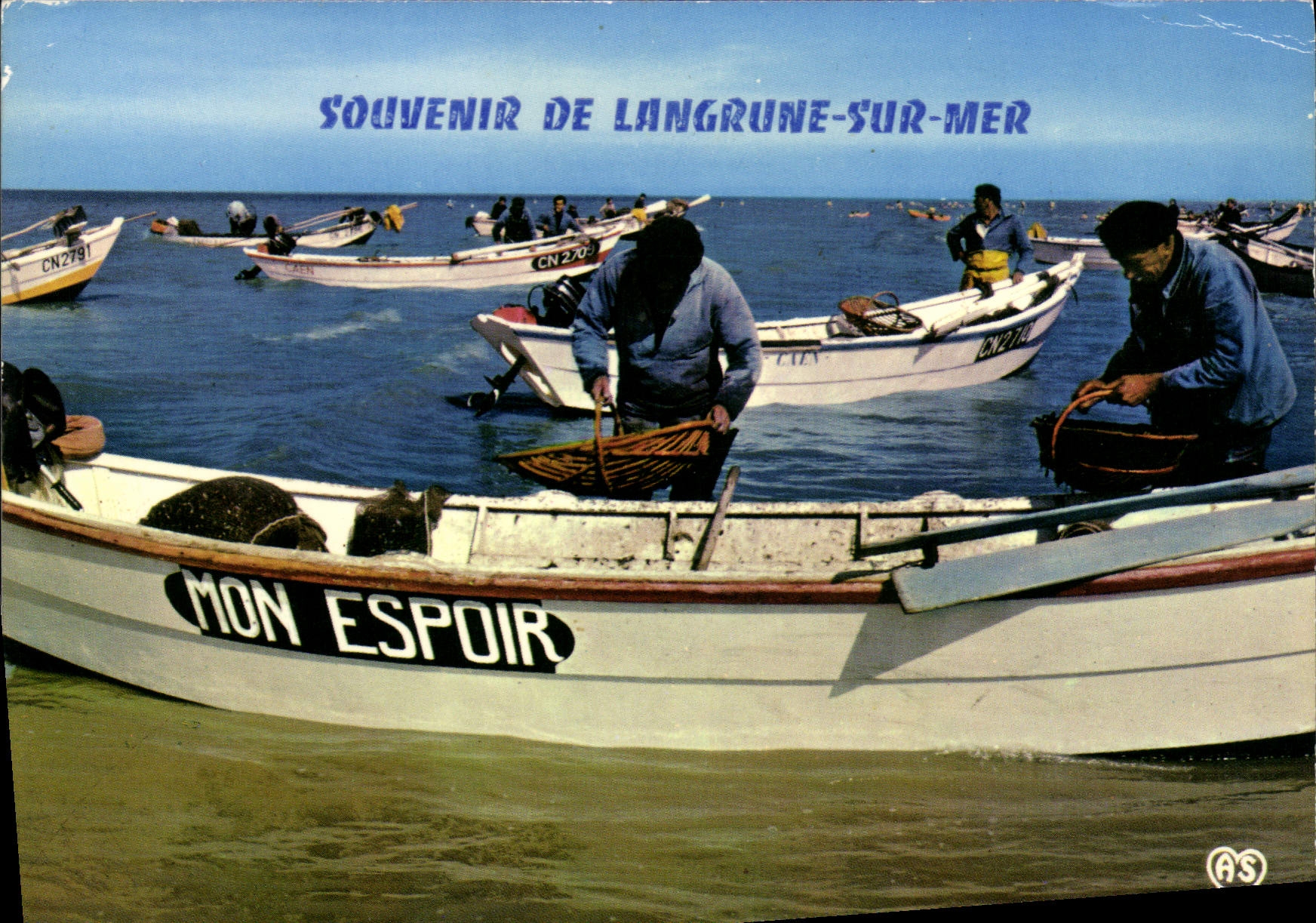 Pêcheurs à bord de leur barque — Langrune-sur-Mer — éditeur AS
