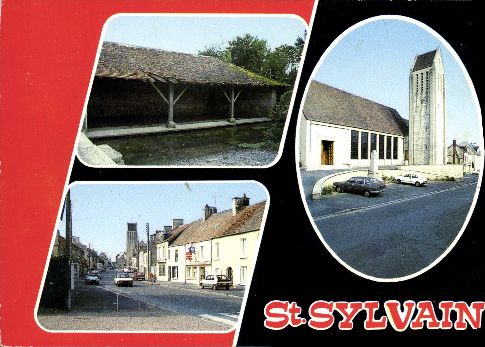 St-Sylvain — vue de la rue principale, de l'église et du lavoir — Éditions Dubray