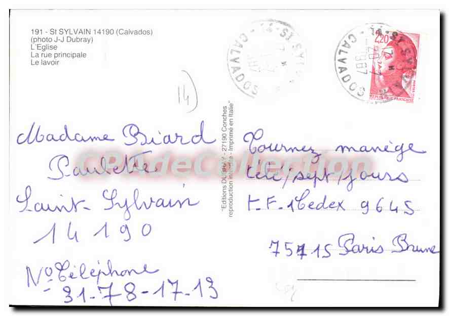 St-Sylvain — vue de la rue principale, de l'église et du lavoir — Éditions Dubray — Verso
