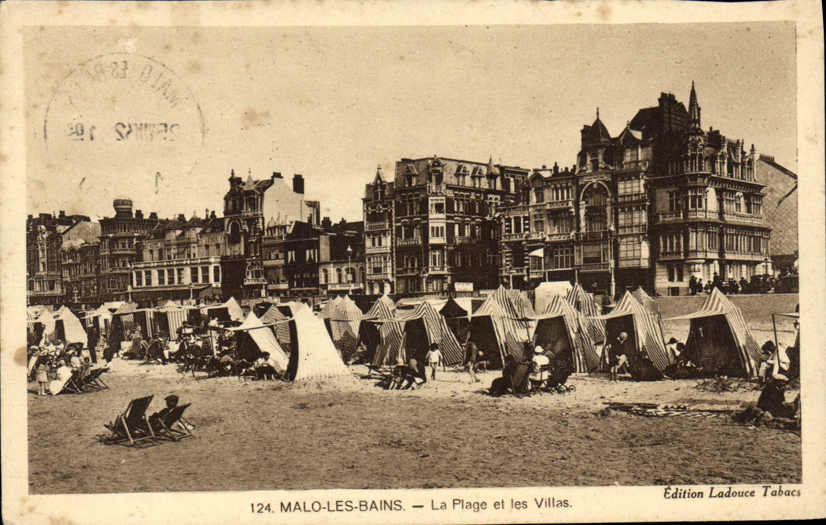 MALO-LES-BAINS — La Plage et les Villas — Édition Ladouce Tabacs, n°124