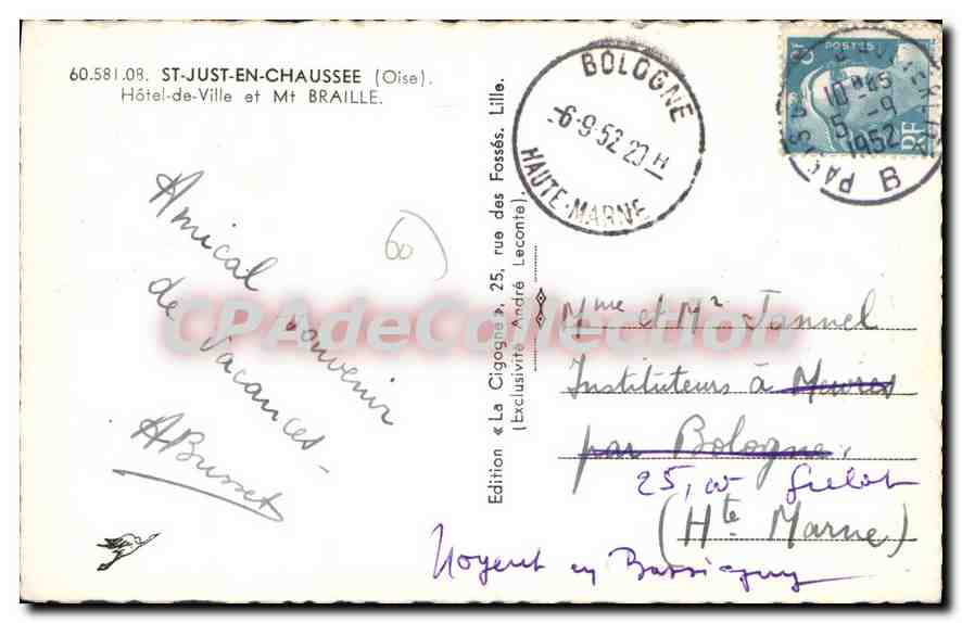 Hôtel-de-Ville de La Cigogne — St-Just-en-Chaussée (Oise) — Édition André Jannel — Rückseite