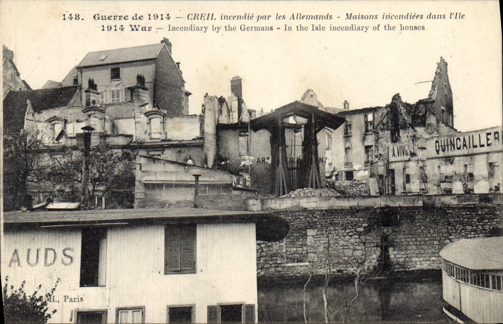 Creil — Détails des maisons incendiées pendant la Guerre de 1914 — Édition L.H., Paris, n°148
