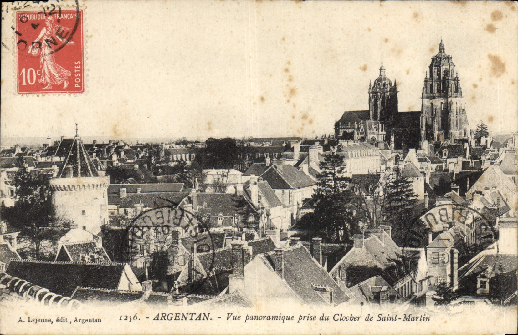 Argentan — Panoramablick vom Turm der Kirche Saint-Martin — A. Lejeune, Verlag, Argentan 1256