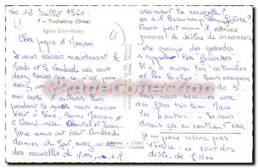 CPA Tinchebray Orne Eglise Saint Remy  — Rückseite
