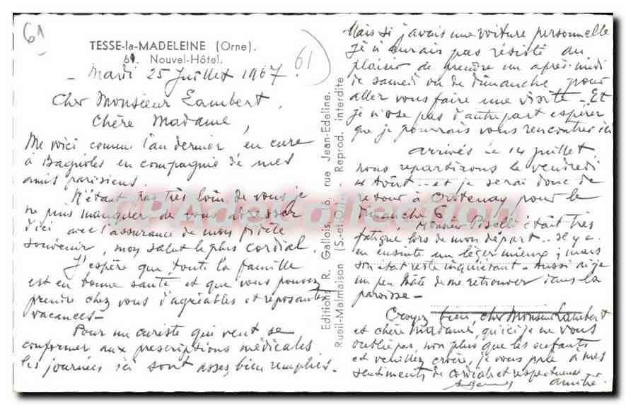 CPA Tesse la Madeleine Orne Nouvel hotel  — Rückseite