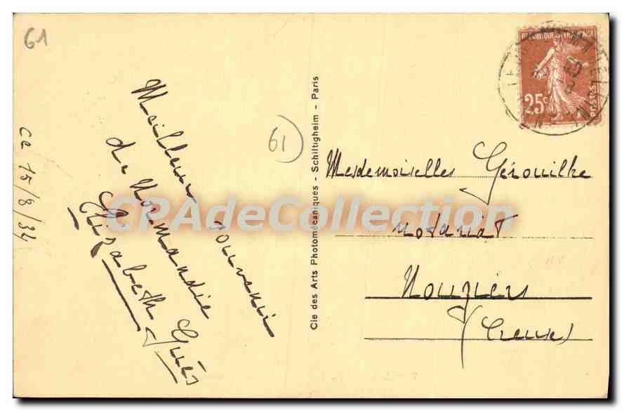 CPA Nagmoles de l'Orne Tesse la Madeleine l'hotel de la Roserale  — Rückseite
