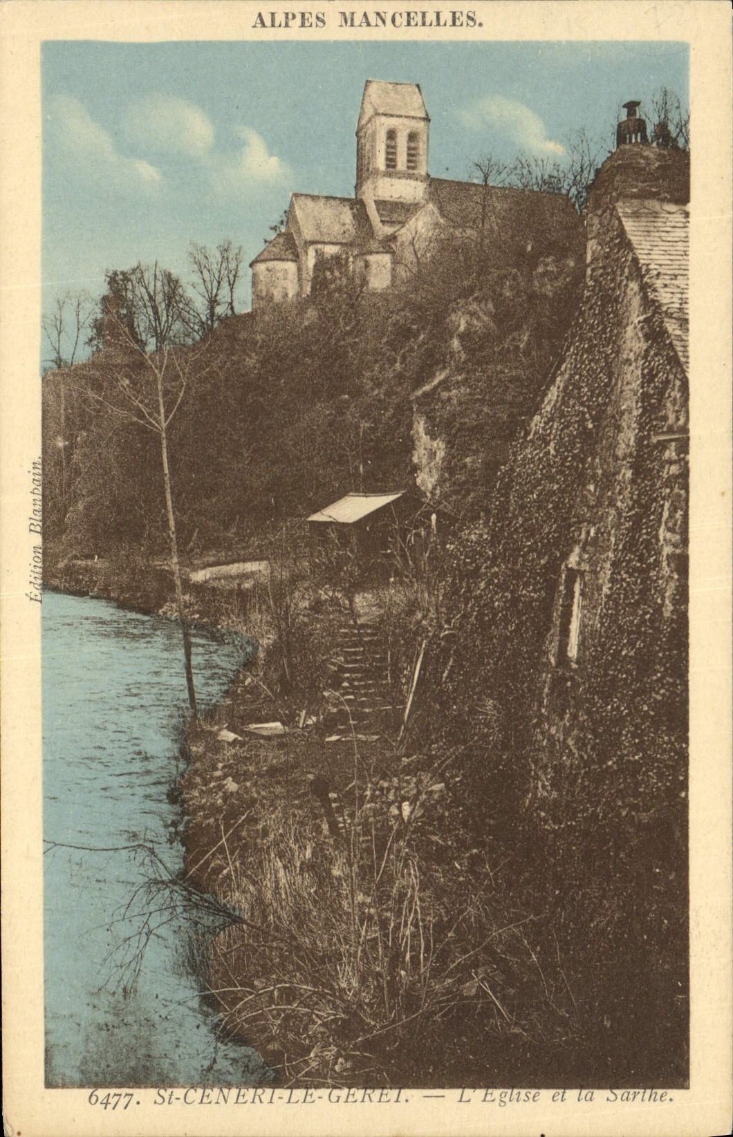 CPA Aples Mancelles St Ceneri le Gerei l'eglise et la Sarthe 