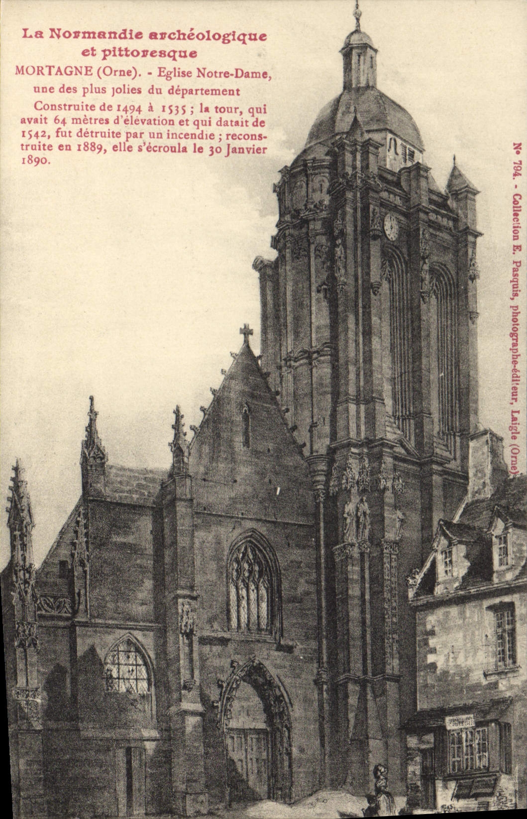 Mortagne (Orne) — Église Notre-Dame, église pittoresque — Photographie d'Éditeur Lange (Orne), n° 704